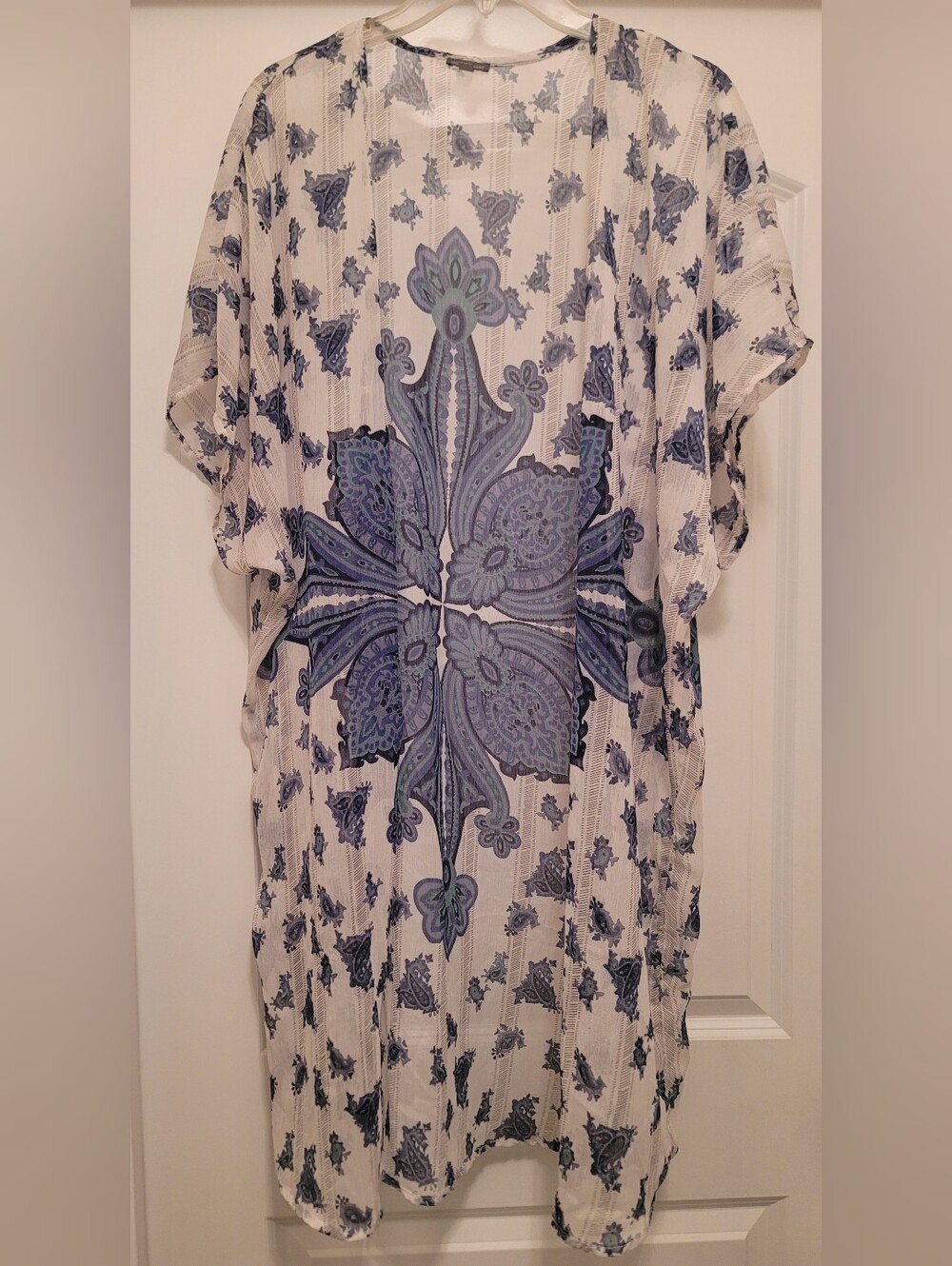 Women's Blue-Paisley Long Sheer Duster Kimono, Size: S/M